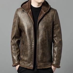 Chaqueta de cuero con capucha para hombre Invierno Nueva moda Hombres de negocios Casual con capucha Versátil - Product Image 1