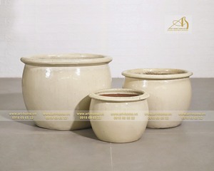 The Modern Glazed Ceramic <b>Pot</b> GL343-CR in Cream Eco-Friendly Home & Garden Decor for Planting and Miniature Landscapes - Product Image 1