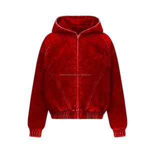 Sudadera con capucha de invierno con lavado ácido Vintage para hombre 100% algodón polar con cremallera servicio OEM impreso personalizado - Product Image 5