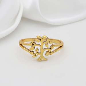 Brass Tree <b>Ring</b> 18k Gold Plated Spiritual Delicate <b>Open</b> Band Wholesale <b>Ring</b> For Women - Product Image 5