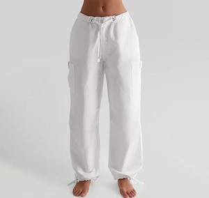 Pantalones Cargo para correr de algodón 100% para mujer, bolsillos Cargo transpirables, logotipo personalizado, cordón ajustable, entrenamiento, Jogging, Invierno Suelto - Product Image 1