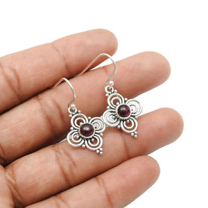 Vente chaude Solide 925 Sterling Silver Naturel Rouge Grenat Gemstone Fleur Boucles D'oreilles Pour Femmes Filles À La Main Fine Jewelry Exportateur - Product Image 4