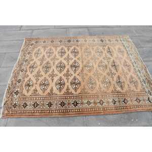 Turkish Rug, Area 4.6x5.9 ft Vintage Rug, <b>Brown</b> Floral <b>Wool</b> Rug - Product Image 4