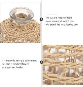 Light <b>Brown</b> Rattan Woven <b>Glass</b> Flower Vase with Decorative Cover 8 Inch Rustic Dry Flower Vase Decorative Rattan <b>Glass</b> <b>Bottle</b> - Product Image 5