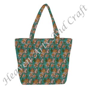 Main Bloc Imprimé Indien Coton Toile Matelassé Sac Fourre-Tout Pour Les Femmes Doux Avec Deux Sangles Fermeture Ouverte Shopping Matelassé Sac Fourre-Tout - Product Image 5