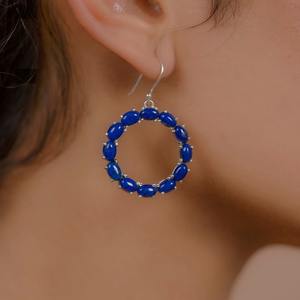 Lapis pierres précieuses boucles d'oreilles bijoux pour femmes argent Boho Style bijoux 925 argent Sterling tendance boucles d'oreilles faites à la main cadeau pour elle - Product Image 2