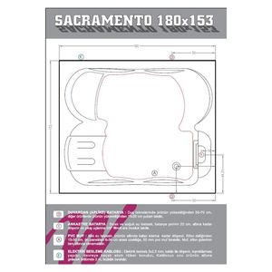 Sacramento Jacuzzi 180x153H:55 eleganza sistema idromassaggio vasca corpo metallo gamba pannello laterale pannello frontale