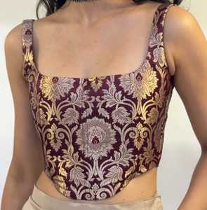 Blusas de Mujer de Tela Brocada Jacquard Premium, Blusas sin Mangas para Fiesta, Estilo Sari, Top Corto, Ropa Étnica - Product Image 4