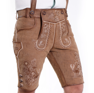 Lederhosen authentique en cuir véritable brun ombré de style Trachten pour hommes, Lederhosen en daim de chèvre pour hommes - Product Image 3
