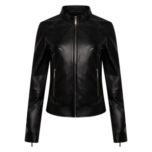 2025 hiver femmes véritable peau de mouton Moto Biker Style veste de haute qualité coupe ajustée fermeture éclair vêtements d'extérieur produit fini - Product Image 4