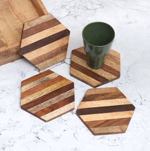 Posavasos de madera natural con estilo, juego de posavasos grabado con brújula para bebidas para el hogar, esteras y almohadillas decorativas náuticas de mesa - Product Image 3