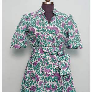 Robe en coton indien à imprimé floral, robe boutonnée, robe de chambre pour femme, robe décontractée, robe imprimée pour femme, manches courtes, longueur longue - Product Image 4