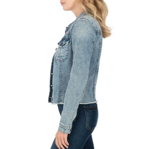 Hot Sale OEM Stylish <b>Women</b> Denim <b>Jacket</b> With Collar <b>Women</b> Customized Light Blue Washed Casual Jean <b>Jacket</b> for Sale - Product Image 3