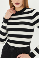 Suéter Casual de Mujer, Cuello Redondo, Manga Larga, Tejido de Canalé a Rayas