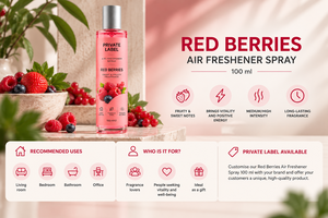 Aromatizante en Aerosol con Aroma a Bayas Rojas de Marca Privada 100ml OEM |   Aromatizante Instantáneo para el Hogar en Aerosol |   España UE - Product Image 3