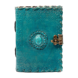 สมุดไดอารี่หนังไม่มีซับในทำด้วยมือพร้อมหินโบราณและล็อคสมุดบันทึกสำหรับการเดินทางผู้ชายผู้หญิงเด็กบ้านสำนักงานโรงเรียน-นักเรียน - Product Image 1