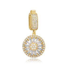 Baguette CZ piedra forma redonda colgante encanto para brazalete 925 plata esterlina joyería al por mayor - Product Image 3