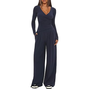 Conjunto de Pantalones Cortos Anchos Bordados Sólidos Otoño Invierno 2025, Ropa Deportiva de Manga Larga para Mujer, Multiusos, para Ir al Trabajo, Popular - Product Image 5