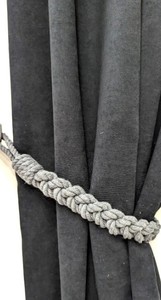 Attache de rideau en corde de coton gris - Attache tressée à quatre brins pour décoration moderne - Product Image 2