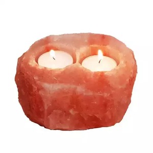 Bougeoir en forme de sel naturel de l'himalaya avec 2 trous pour pièce de décoration et cadeau de mariage, à utiliser dans les Mines de sel du Pakistan - Product Image 1