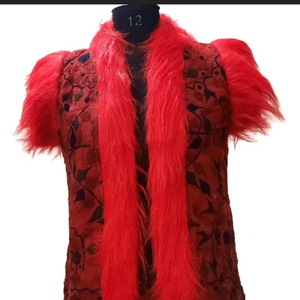 2022 Women's Sleeveless Fur Jacket with Fully Hand <b>Beaded</b> Boho Style Cotton Filled Vintage Decoration and Button Detail - Product Image 1