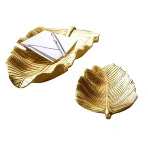 Ensemble de 2 plats de service pour bonbons en forme de feuille au design attrayant, en métal doré, pour fournisseur en gros au meilleur prix - Product Image 1