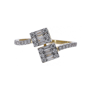 แหวนเพชรทรงกลมเจียระไนแบบบริลเลียนท์ธรรมชาติ ชุบทองคำขาว 14K สำหรับผู้หญิง ดีไซน์คลาสสิกแบบสองชั้นทรงสี่เหลี่ยม พร้อมวงแหวนแบบแยกส่วน - Product Image 1
