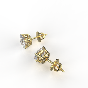 Avarta Sterling <b>Silver</b> 1 Carat Each Solitaire <b>Stud</b> <b>Earrings</b> With Gold Polish - Product Image 1