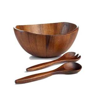 Nuevo Tazón de Madera Ecológico Hecho a Mano con Cuchara y Tenedor para Decoración de Mesa en Hogar y Hotel, para Ensaladas, Frutas, Sopa y Arroz - Product Image 1