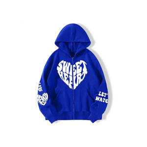 Venta al por mayor de calidad Puff Impresión de peso pesado de algodón de los hombres de gran tamaño de impresión de lujo Zip Up de algodón personalizado Logo sudaderas con capucha unisex - Product Image 5