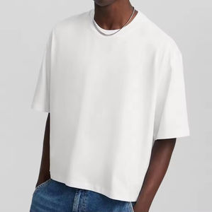 Nueva moda de verano para hombre, camiseta recortada de gran tamaño Vintage desgastada, 100% de algodón, cuello redondo de secado rápido - Product Image 6