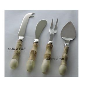 Ensemble de 4 épandeurs de fromage à la crème en acier inoxydable réutilisables avec manche en résine de bois Ensemble d'outils de coupe de beurre mou et dur - Product Image 2