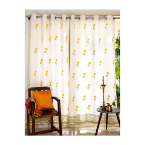 Rideaux occultants à œillets surdimensionnés à motifs floraux 52x108 pouces 260GSM en coton GOTS style hôtel pour les chambres côtières, approvisionnement en vrac - Product Image 1