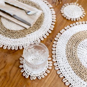Salvamanteles de Pasto Marino Tejido a Mano con Diseño de Espiral Blanco |   Decoración de Mesa Estilo Boho Costero - Product Image 2