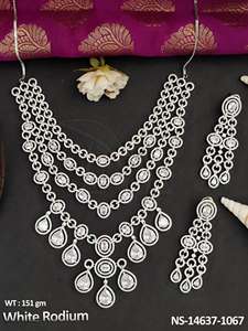 Conjunto de collar AD/CZ de rodio blanco de Joyería de diamantes americanos - Product Image 2