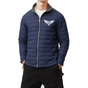 Veste matelassée légère bleu marine pour homme, veste d'hiver zippée avec col montant, vêtement d'extérieur décontracté et chaud - Product Image 1