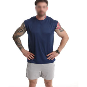 Chaleco de hombre de cuello redondo de Color sólido azul de alta calidad sin mangas con logotipo personalizado de algodón transpirable de Color sólido - Product Image 6