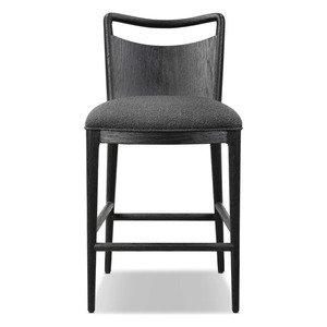 Wooden Bar <b>Stool</b> with Backrest Upholstered Seat Modern Minimalist Counter Chair for Cafe Restaurant - Product Image 3
