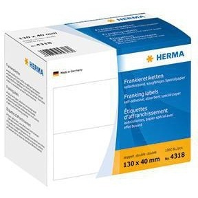 HERMA Lot de 1 000 étiquettes de francoisage en papier blanc 130 x 40 mm (L x H) destinées aux timbres - Product Image 1