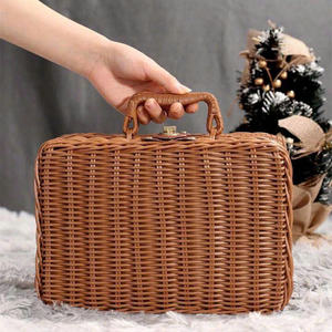 Vintage Eco-Friendly Rattan Woven Brush <b>Holder</b> <b>Makeup</b> Suitcase Sundries Jewelry Organizer Box Kitchen Storage Home Decorative - Product Image 3