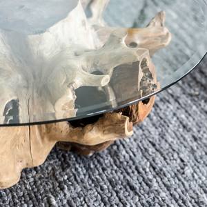 Mesa de Centro Naura Hecha de Madera de Raíz de Teca Sólida con Color Natural y Tapa de Vidrio para Interiores y Exteriores - Product Image 4