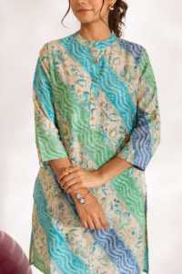 ชุดเดรสคอตตอนพิมพ์ลายดอกไม้สุดหรูสไตล์วินเทจชุดสวมใส่ได้ทุกวันพร้อมชายเสื้อสีเขียว - Product Image 3