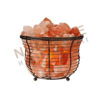 Lampe en forme de panier en fer rond en sel de l'Himalaya avec cordon de variateur pour la décoration de la maison, le spa, le sauna et les espaces de bien-être