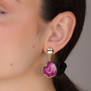 Dua ต่างหูควอทซ์สีชมพูทำด้วยมือ, เครื่องประดับแฟชั่นชุบทอง18K ทันสมัยสำหรับผู้หญิงสำหรับงานแต่งงาน - Product Image 5