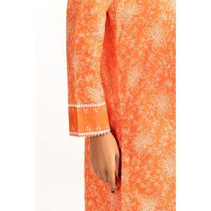 Ensemble décontracté 3 pièces en coton orange imprimé pour femme, longueur genou, avec short et manches trois-quarts, idéal printemps/été - Product Image 1