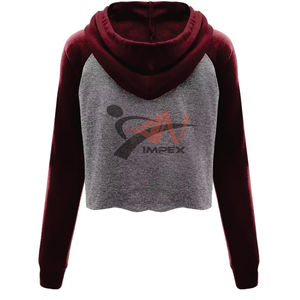 Sudadera con capucha recortada informal de dos colores para mujer de alta calidad Sudadera DE MATERIAL PERSONALIZADO con impresión de logotipo personalizado - Product Image 2