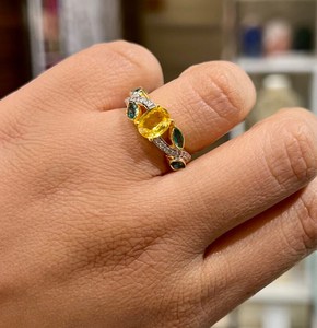 แหวนเพทายสีเหลืองไพลินธรรมชาติดีไซน์ดอกไม้925เงินสเตอร์ลิง14K ชุบทองเครื่องประดับชั้นดี - Product Image 1