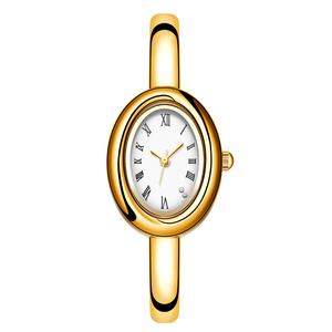 Montre Femme 2025 Virtue Simple et Tendance, Étanche, Boîtier en Alliage Doré, Petit Cadran Ovale, Chiffres Romains - Product Image 1