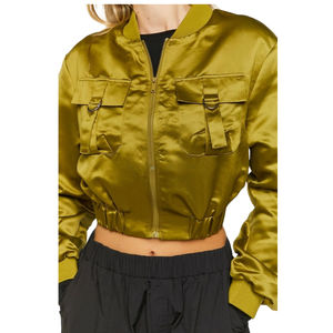 2025 New Windproof Women Bomber <b>Jacket</b> Women Bomber <b>Jacket</b> Premium Quality Ribbed <b>Collar</b> Cuff Women Satin <b>Jacket</b> Street Wear - Product Image 6