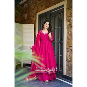 Georgette Top Bottom Dupatta Set Exquisite <b>Gota</b> Patti Work Indian Ethnic Wear Collection Elegant Design Festive Attire For Women - Product Image 1